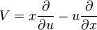 V = x \frac{\partial}{\partial u} - u \frac{\partial}{\partial x} \,