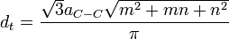 d_t=\frac{\sqrt{3}a_{C-C}\sqrt{m^2+mn+n^2}}{\pi}