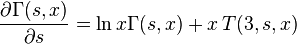 
\frac{\partial \Gamma (s,x) }{\partial s} = \ln x \Gamma (s,x) + x\,T(3,s,x)
