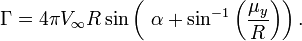 \Gamma=4\pi V_\infty R \sin \left(\ \alpha + \sin^{-1} \left( \frac{\mu_y}{R} \right)\right). 