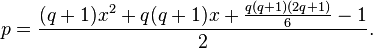 p=\frac{(q+1)x^2+q(q+1)x+\frac{q(q+1)(2q+1)}{6} -1}{2}.