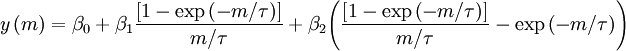  y\left( m \right) = \beta _0  + \beta _1\frac{{\left[ {1 - \exp \left( { - m/\tau} \right)} \right]}}{m/\tau} + \beta _2  {\left(\frac{{\left[ {1 - \exp \left( { - m/\tau} \right)} \right]}}{m/\tau} - \exp \left( { - m/\tau}\right)\right)} 