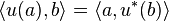 \langle u(a), b \rangle = \langle a, u^*(b) \rangle