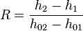  R = \frac{h_2-h_1}{h_{02}-h_{01}}\,