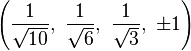 \left( \frac{1}{\sqrt{10}},\  \frac{1}{\sqrt{6}},\  \frac{1}{\sqrt{3}},\  \pm1\right)