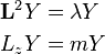 \begin{align}
\mathbf{L}^2Y &= \lambda Y\\
L_zY &= mY
\end{align}
