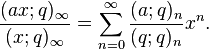 \frac{(ax;q)_\infty}{(x;q)_\infty} = \sum_{n=0}^\infty \frac{(a;q)_n}{(q;q)_n} x^n.