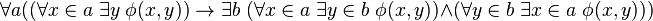 \forall a ((\forall x \in a \; \exists y \; \phi(x,y)) \to \exists b \; (\forall x \in a \; \exists y \in b \; \phi(x,y)) \wedge (\forall y \in b \; \exists x \in a \; \phi(x,y)))