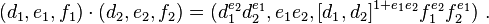 (d_1,e_1,f_1) \cdot (d_2,e_2,f_2) =             (d_1^{e_2}d_2^{e_1}, e_1e_2, [d_1,d_2]^{1+e_1e_2}f_1^{e_2}f_2^{e_1}) \ . 