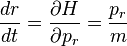 
\frac{dr}{dt} = \frac{\partial H}{\partial p_{r}} = \frac{p_{r}}{m}
