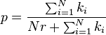 p = \frac{\sum_{i=1}^N k_i} {Nr + \sum_{i=1}^N k_i}