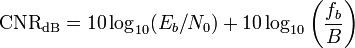 \text{CNR}_{\text{dB}} = 10\log_{10}(E_b/N_0) + 10\log_{10}\left(\frac{f_b}{B}\right)