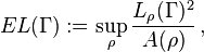 EL(\Gamma):= \sup_\rho \frac{L_\rho(\Gamma)^2}{A(\rho)}\,,