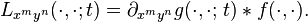 L_{x^m y^n}(\cdot, \cdot; t) =  \partial_{x^m y^n} g(\cdot, \cdot;\, t) * f (\cdot, \cdot).