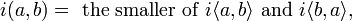 i  (a,b) =\text{ the smaller of }i \langle a,b\rangle\text{ and }i \langle b,a\rangle,