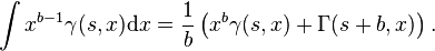 
\int x^{b-1} \gamma(s,x) \mathrm d x = \frac{1}{b} \left( x^b \gamma(s,x) + \Gamma(s+b,x) \right).
