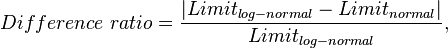 Difference~ratio = \frac{ | Limit_{log-normal} - Limit_{normal} | }{Limit_{log-normal}}, 