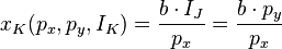 x_K(p_x,p_y,I_K) = \frac{b\cdot I_J}{p_x} = \frac{b\cdot p_y}{p_x}