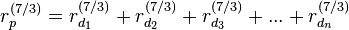 r_p^{(7/3)} = r_{d_1}^{(7/3)} + r_{d_2}^{(7/3)} + r_{d_3}^{(7/3)} + ... + r_{d_n}^{(7/3)} 