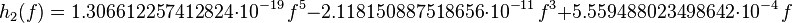 h_2(f)=1.306612257412824\cdot10^{-19} \, f^5  - 2.118150887518656\cdot10^{-11} \, f^3 + 5.559488023498642\cdot10^{-4} \, f