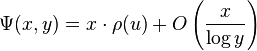  \Psi(x,y) = x\cdot \rho(u) + O\left(\frac{x}{\log y}\right)