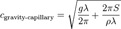 c_\text{gravity-capillary}=\sqrt{\frac{g \lambda}{2\pi} + \frac{2\pi S}{\rho\lambda}}