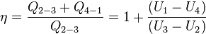 \eta=\frac{Q_{2-3} + Q_{4-1}}{Q_{2-3}}
=1+\frac{\left(U_1-U_4\right) }{ \left(U_3-U_2\right)} 