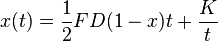 x(t) = \frac {1} {2} FD(1-x)t+ \frac {K} {t} 