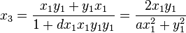 x_3= \frac{x_1y_1+y_1x_1}{1+dx_1x_1y_1y_1}=\frac{2x_1y_1}{ax_1^2+y_1^2}