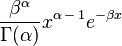 \frac{\beta^\alpha}{\Gamma(\alpha)} x^{\alpha \,-\, 1} e^{- \beta x }