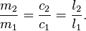 \frac {m_2} {m_1} = \frac {c_2} {c_1} = \frac {l_2} {l_1}.