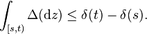 \int_{[s, t)} \Delta(\mathrm{d} z) \leq \delta(t) - \delta(s).