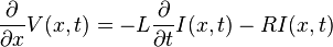 
\frac{\partial}{\partial x} V(x,t) =
-L \frac{\partial}{\partial t} I(x,t) - R I(x,t)
