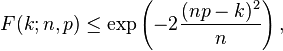  F(k;n,p) \leq \exp\left(-2 \frac{(np-k)^2}{n}\right), \!