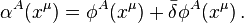 \alpha^A (x^\mu) = \phi^A (x^\mu) + \bar{\delta} \phi^A (x^\mu)\,.