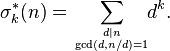 \sigma_k^*(n) = \sum_{d\mid n \atop \gcd(d,n/d)=1} \!\! d^k.