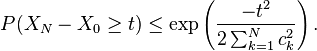 P(X_N - X_0 \geq t) \leq \exp\left ({-t^2 \over 2 \sum_{k=1}^N c_k^2} \right). 