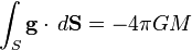 \int_S {\mathbf g}\cdot \,d{\mathbf {S}} = -4 \pi GM