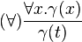 (\forall) \frac{\forall x . \gamma(x)}{\gamma(t)}