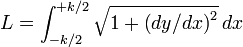 L = \int_{-k/2}^{+k/2} \sqrt{1+\left(dy/dx\right)^2} \, dx