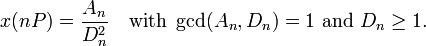 
  x(nP) = \frac{A_n}{D_n^2} \quad \text{with}~\gcd(A_n,D_n)=1~\text{and}~D_n \ge 1.
