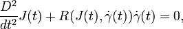 \frac{D^2}{dt^2}J(t)+R(J(t),\dot\gamma(t))\dot\gamma(t)=0,