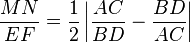 \frac{MN}{EF}=\frac{1}{2}\left |\frac{AC}{BD}-\frac{BD}{AC}\right|