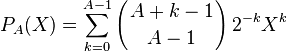 P_A(X)=\sum_{k=0}^{A-1}\left({{A+k-1}\atop{A-1}}\right)2^{-k}X^k