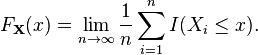 F_\bold{X}(x) = \lim_{n\to\infty} \frac{1}{n} \sum_{i=1}^n I(X_i \le x).