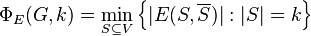 \Phi_E(G,k)=\min_{S\subseteq V} \left\{|E(S,\overline{S})| : |S|=k \right\}