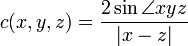  c(x,y,z)=\frac{2\sin \angle xyz}{|x-z|}