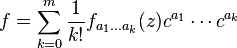 f=\sum_{k=0}^m \frac1{k!}f_{a_1\ldots a_k}(z)c^{a_1}\cdots c^{a_k}