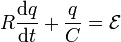 R \frac{\mathrm{d}q}{\mathrm{d}t} + \frac{q}{C} = \mathcal{E}\,\!