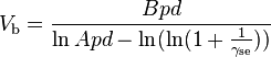 
V_\mathrm{b} = \frac {Bpd}{\ln Apd - \ln(\ln(1 + \frac {1}{\gamma_\mathrm{se} }))}
